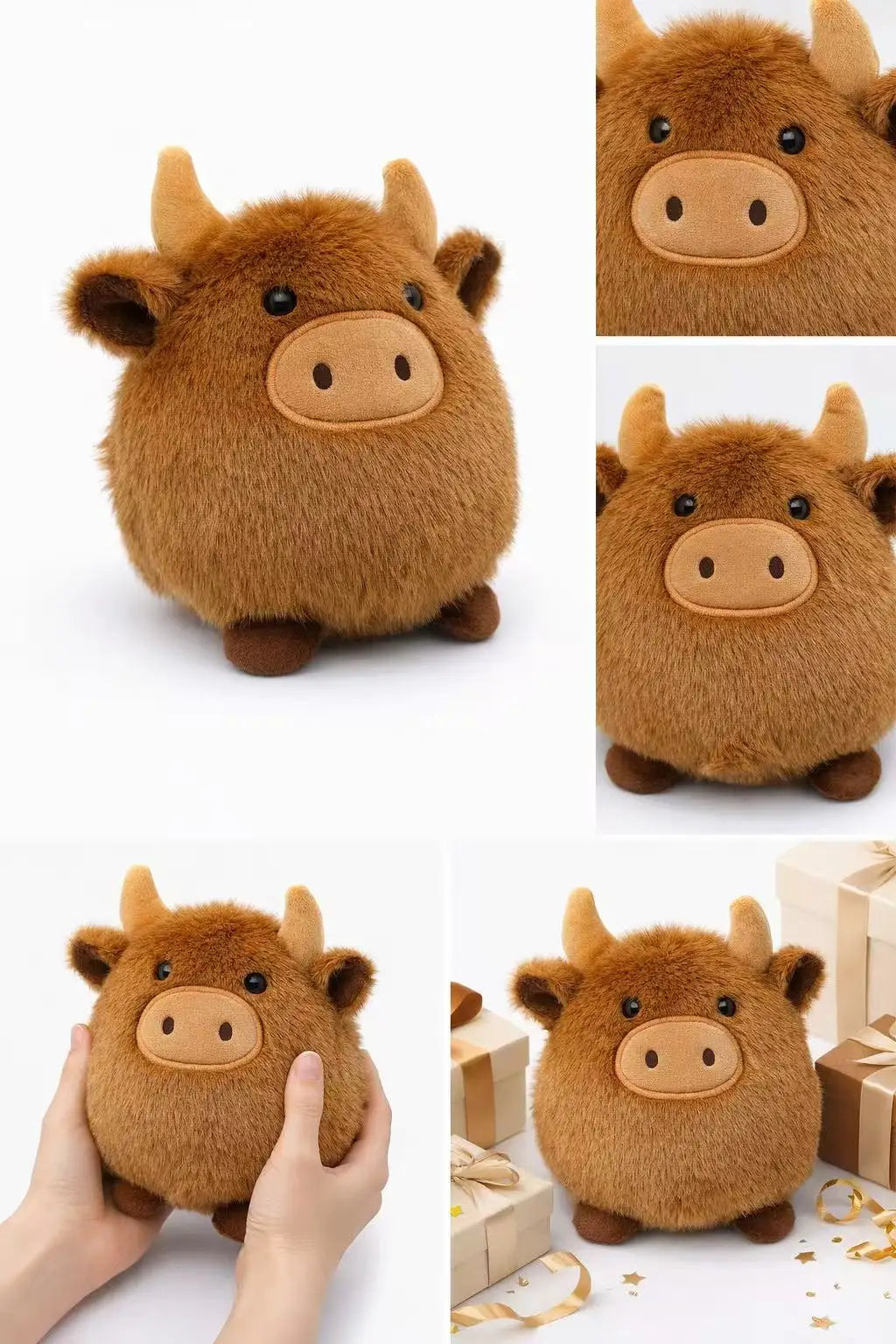 Kawaii Highland Cow Plush Pillow PP Bull Keychain Super Soft Stuffed Animal Car Ornament Cute Fur Plushie Pendant Birthday Gift