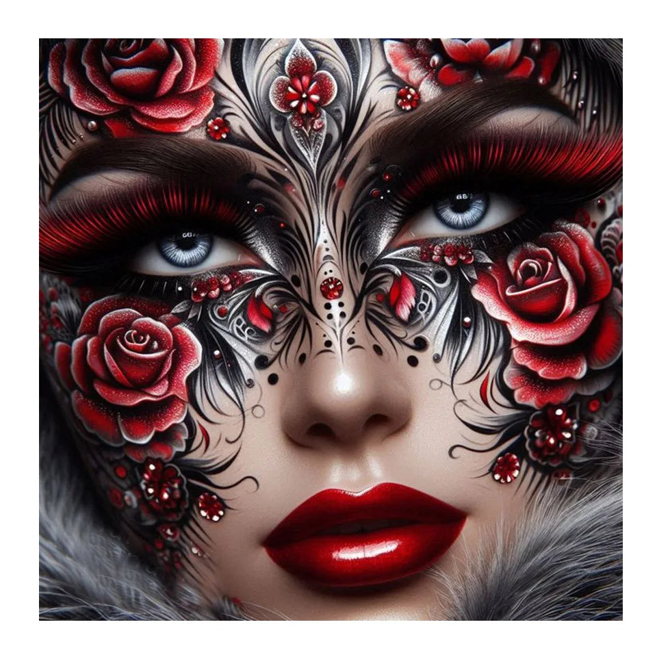 5d Diy Diamond Painting New 2025 Woman Red Rose Diamond Mosiac Home Decor Gothic Tattoo Girl Portrait Embroidery Wall Art Gift