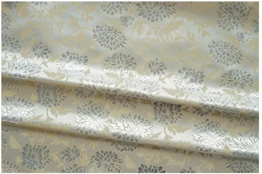 Luxury Style Silver Silk Elegant Yarn Dyed Jacquard Fabric Soft Drape Dress Bag Diy Sewing Fabric By Half Meter