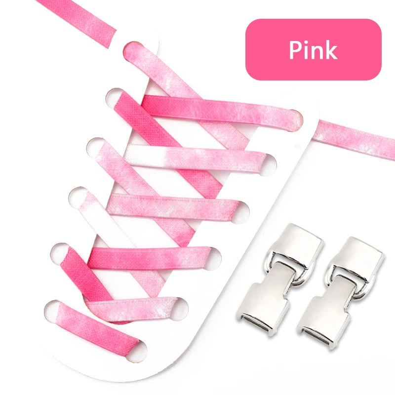 1Pair Rainbow Shoe Laces Without Ties Elastic Shoelaces Metal Buckle Lock Convenient Lazy Shoes Lace For Sneakers Accessories