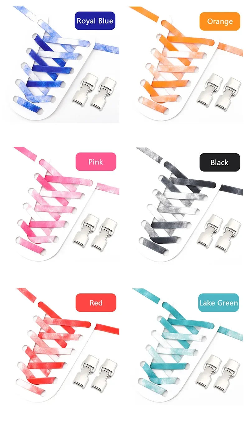 1Pair Rainbow Shoe Laces Without Ties Elastic Shoelaces Metal Buckle Lock Convenient Lazy Shoes Lace For Sneakers Accessories