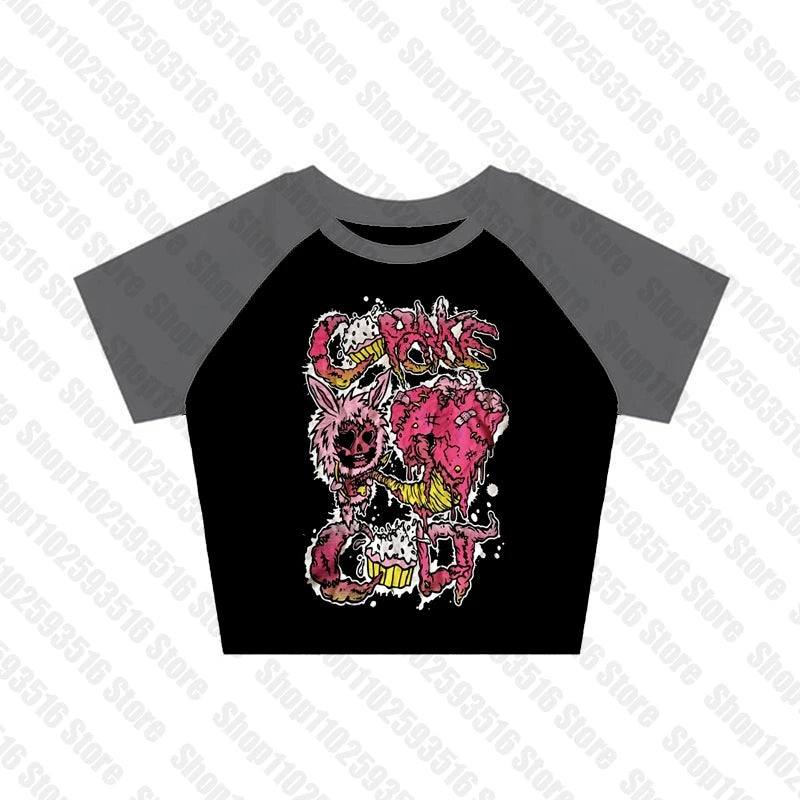Goth Female Clothing Woman T-shirts Women Clothes Grunge Clothes Y2k Tops Graphic Tees Y2k Top Kpop T-shirt Kawaii Emo Gothic