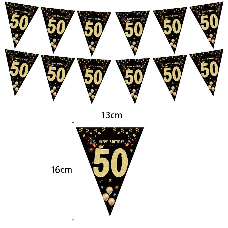18 21 30 40 Year Happy Birthday Paper Banners Birthday Party Decorations Adult Black Gold Anniversary Party Supplies Photo Props