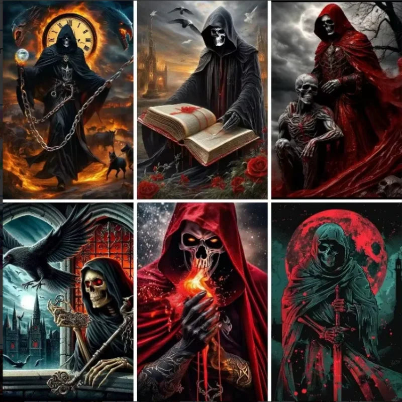 Oil Painting By Numbers Gothic Skull Death God Number Drawing Canvas DIY Pictures By Numbers Home Decor