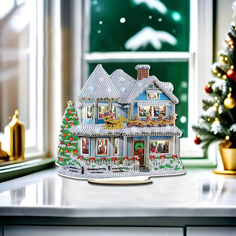 A DIY house scene diamond painting art piece is a decorative item used to decorate a single-sided crystal desktop for adults