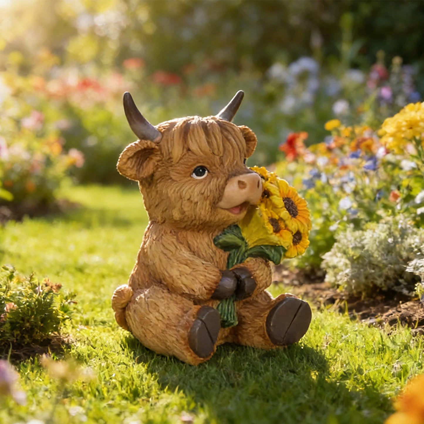 Resin Highland Cow Sculpture Outdoor Decorative Statue Garden Courtyard Terrace Crafts Decorative Ornament