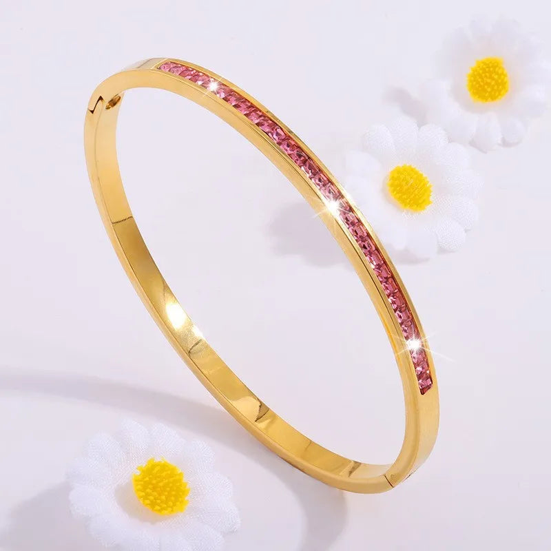 ZAKOL 5/1pcs Sparkling Zirconia Inlaid Stainless Steel Bracelet Set for Women Stackable Bangles Fashion Non Fading Jewelry Gift