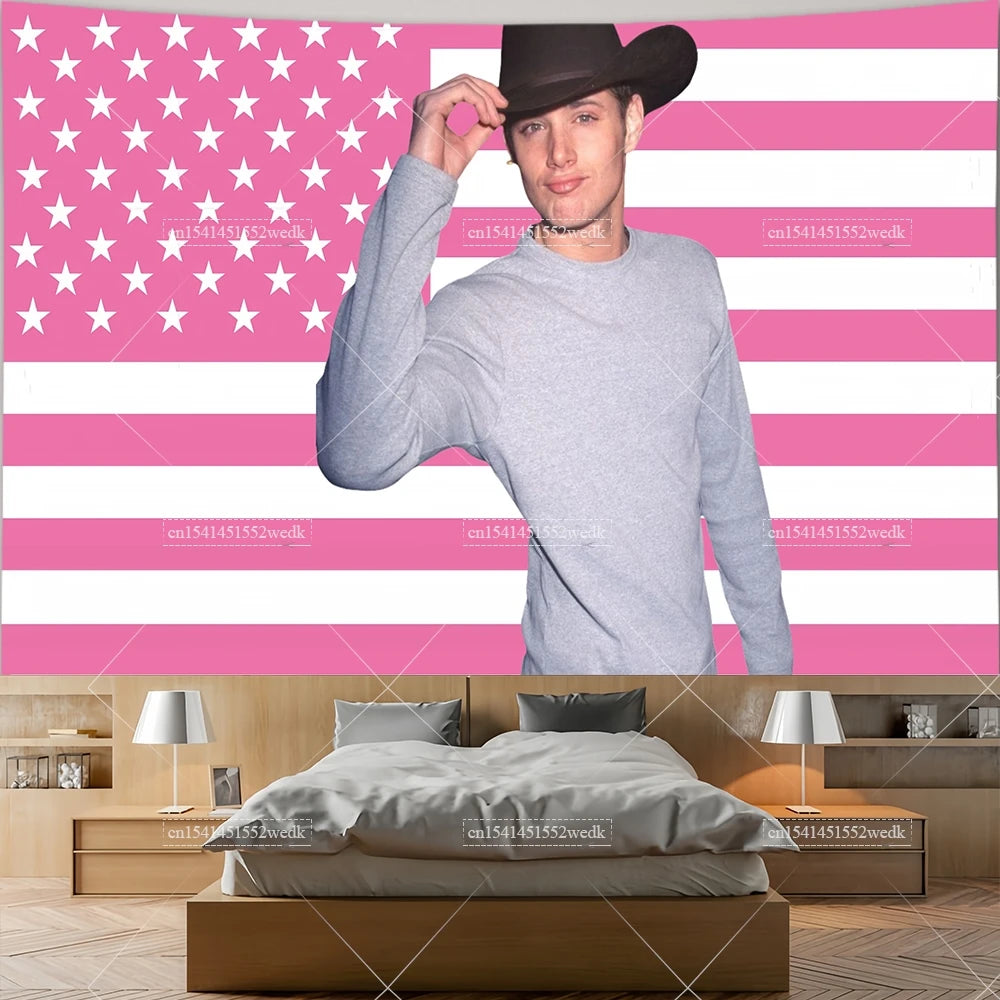 Jensen Ackles Tapestry American Flag Home Decor Wall Hanging Covering Bedroom Backdrops Outdoor Banners Decoration Gift for Fans