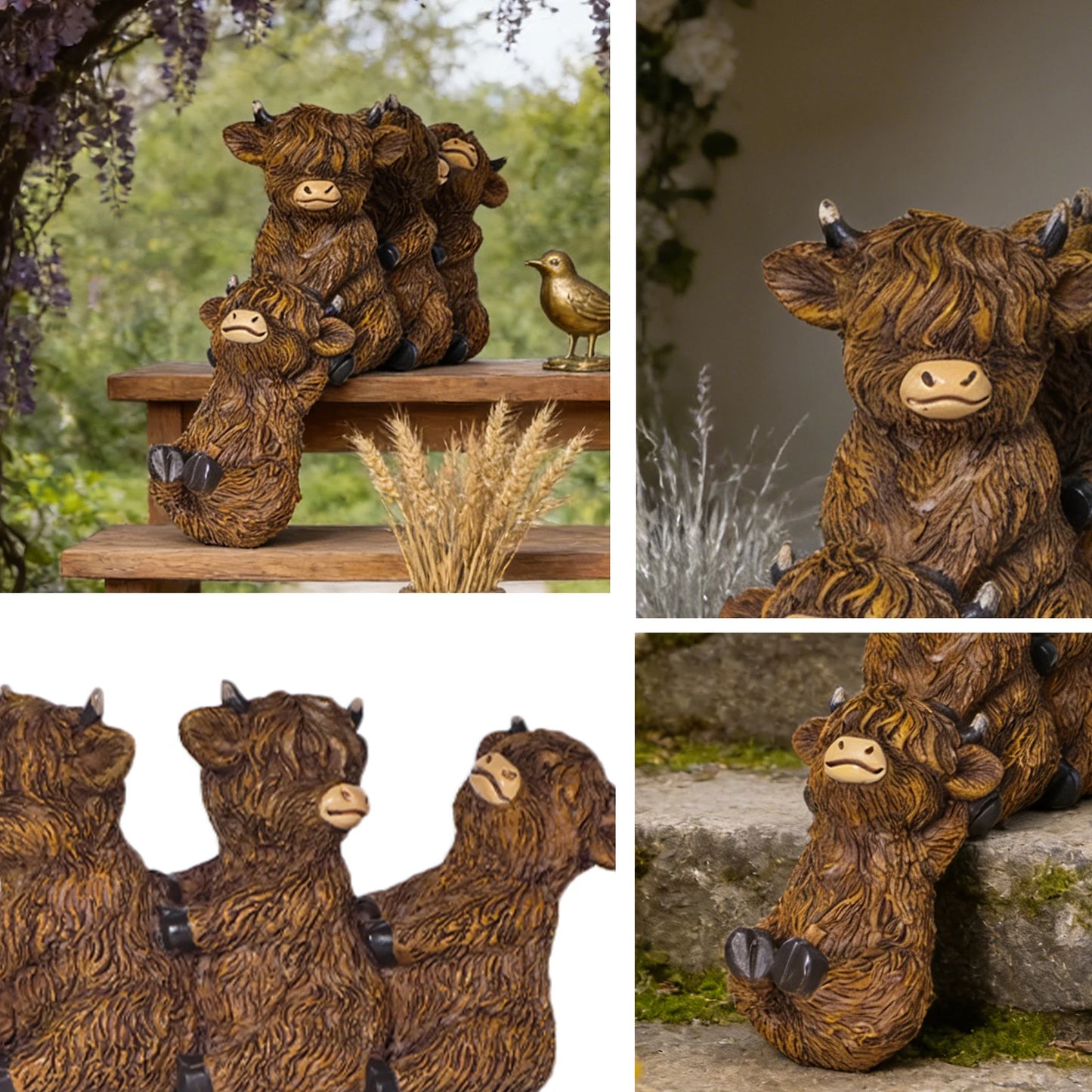 Resin Highland Cow Sculpture Outdoor Decorative Statue Garden Courtyard Terrace Crafts Decorative Ornament