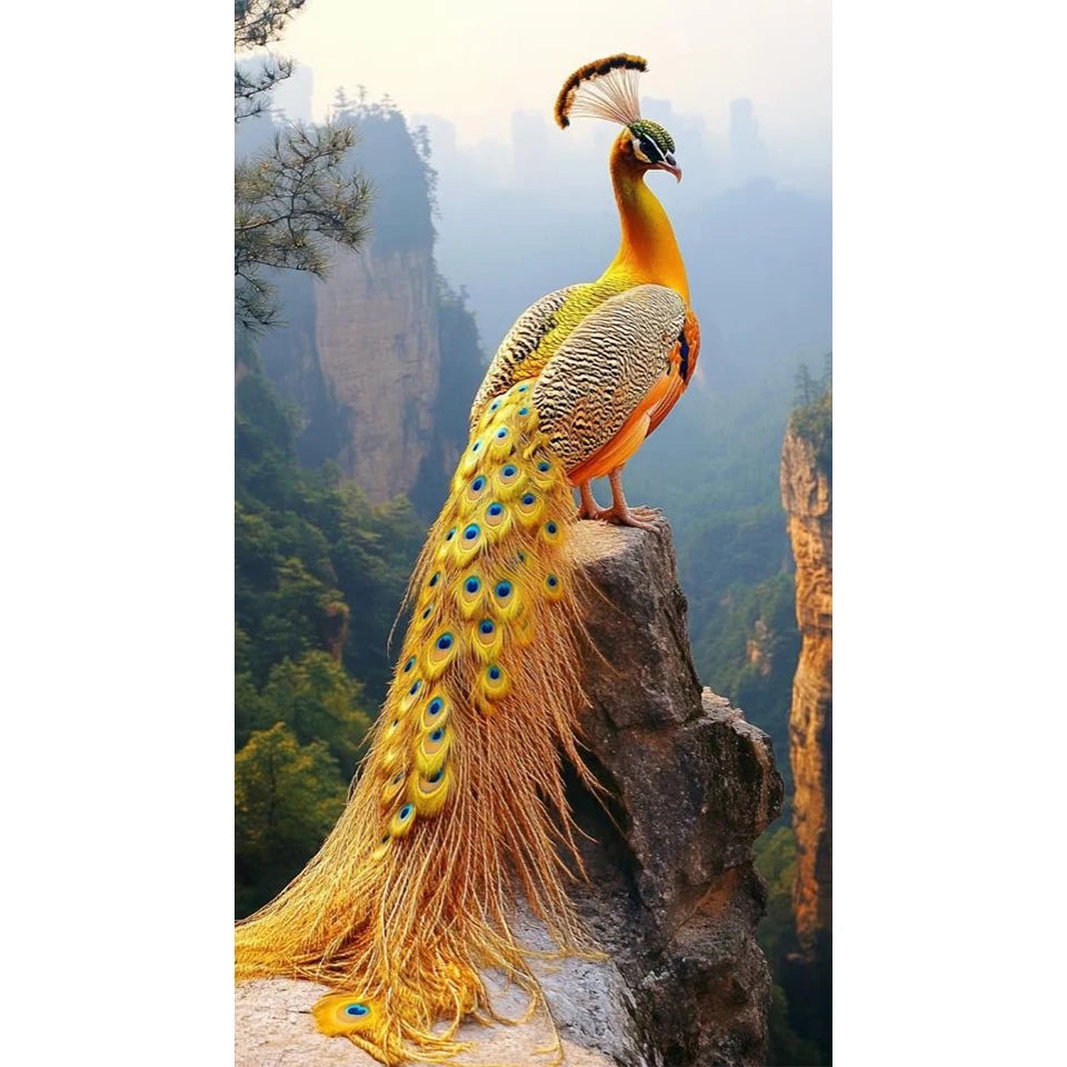 New 5D Diamond Painting Art DIY Golden Peacock Landscape Painting Full Diamond Mosaic Embroidery Diamond Home Decoration