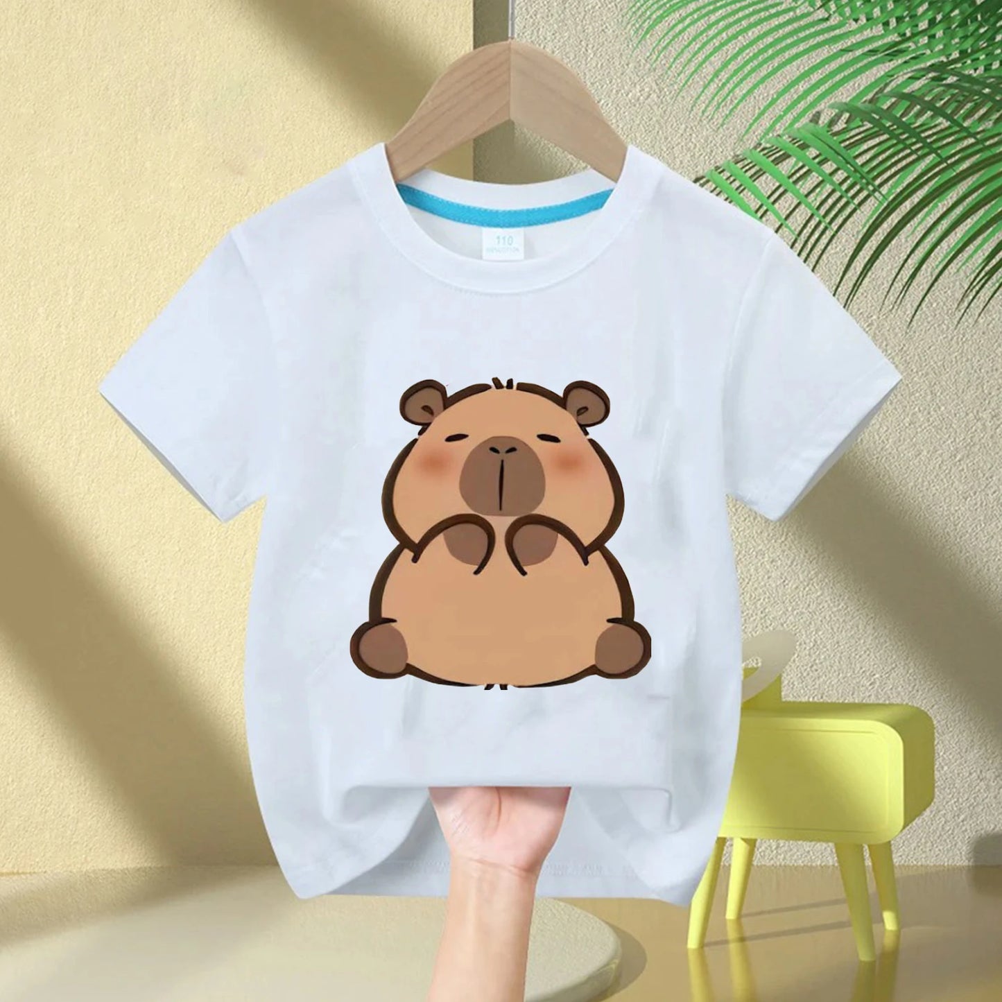 Cute Capybara Loves Bubble Tea print kids T-Shirt summer children's pure cotton short-sleeved casual tops boys and girls gifts