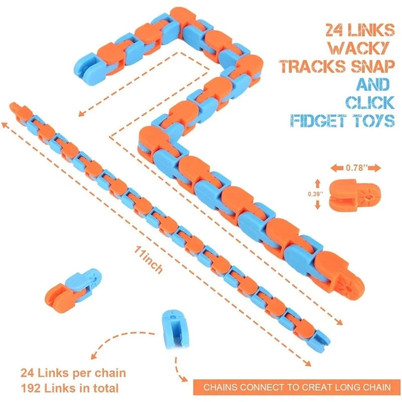 24Links Fidgets Wacky Tracks Toys Classroom Students Gifts Sensory Autism Snap Fidget Click Toy for Kids Adults Stress Relief
