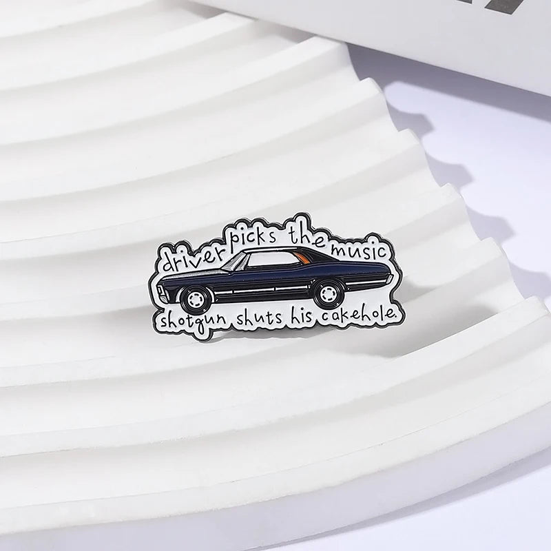 Supernatural TV Show Enamel Pin Driver Picks the Music Gun Shuts His Cakehole Metal Brooch Lapel Badge Jewelry Gift For Friends