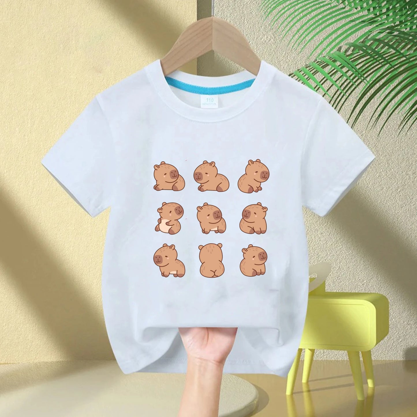 Cute Capybara Loves Bubble Tea print kids T-Shirt summer children's pure cotton short-sleeved casual tops boys and girls gifts