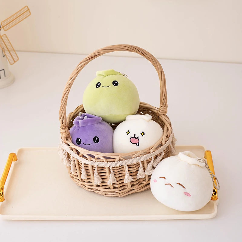 11cm Mini Rice Bao Steamed Stuffed Bun Plush Dumplings Keychain Cute Bag Pendant Decoration