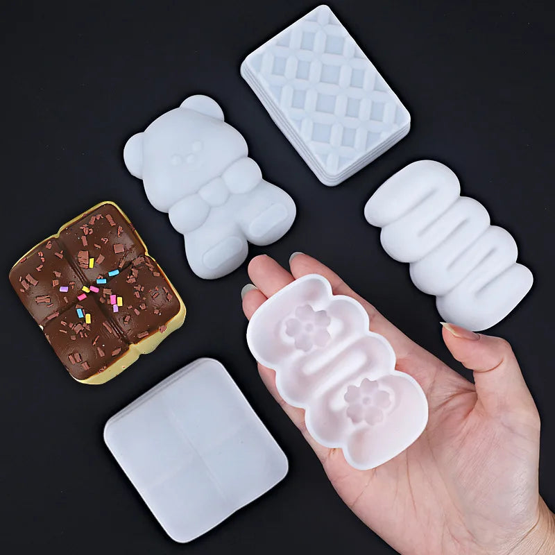 Food Toy Squeeze Mould Toast Handmade Molds DIY Cartoon Bear Slow-Rebound Stress Relief Squeeze Fun Rectangular Silicone Mold