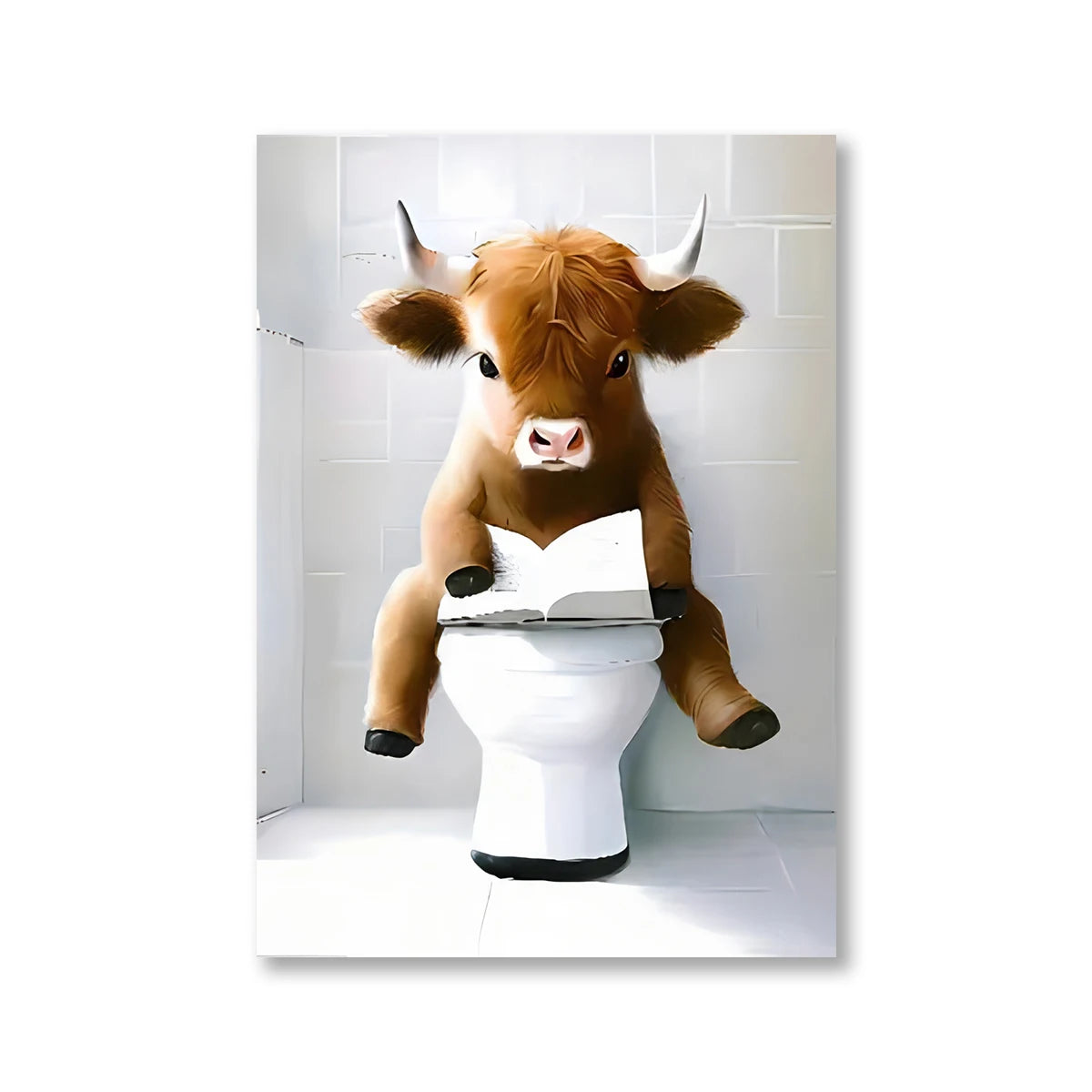 Modern Scottish Highland Cow Canvas Prints Cute Country Animal Wall Art Posters for Bathroom Living Room Farmhouse Decor Cuadros