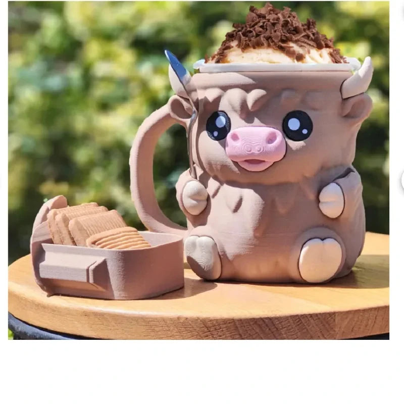 Cute Highland Cow Tumbler with Handle Reusable Ice Cream Cup for Snack Yogurt Kids Home Kitchen Dining Birthday Gifts Drinkware