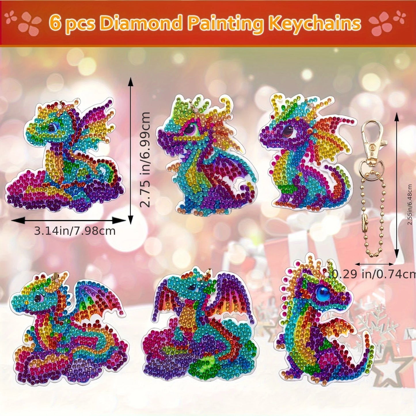 12/6/5 Piece/set DIY Faux Diamond Painting Art Keychain Kit Handmade Mosaic Art Keychain Home Pendant Decorations Party Supplies
