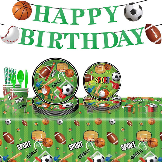 20pcs Rugby Football Basketball Baseball Sports Themed Birthday Party Decoration Tableware Set Holiday Party Decoration Supplies