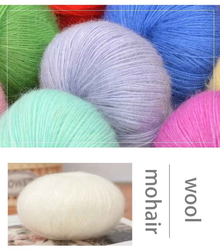 Luxury mohair blend yarn, soft merino wool blend, DIY knitting and crochet projects, containing 45% mohair, 40% merino wool, 15%