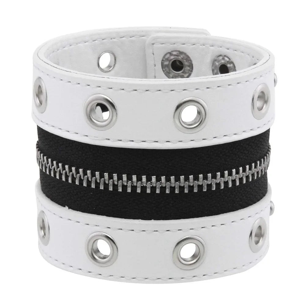 Gothic Leather Bracelet Zipper Punk Rivet Wrap Bracelets Button Wristband Men Women Fashion Accessories