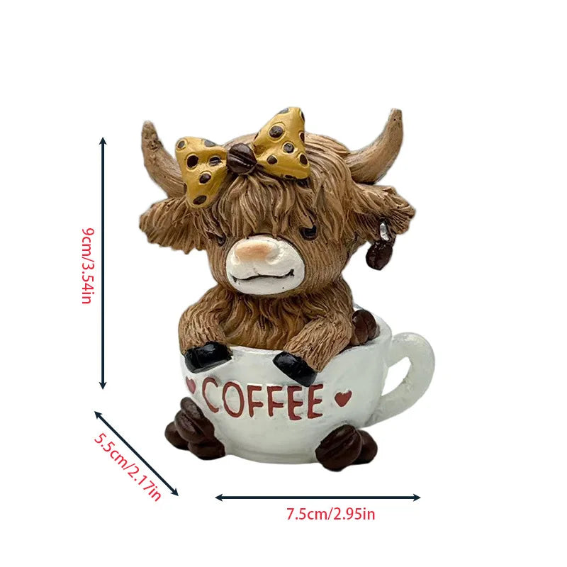 Scottish Highland Cow Statue Mini Cow Figurine Dwarf Resin Ornament Craft Miniatures Festive Christmas Gift Desk Home Decoration
