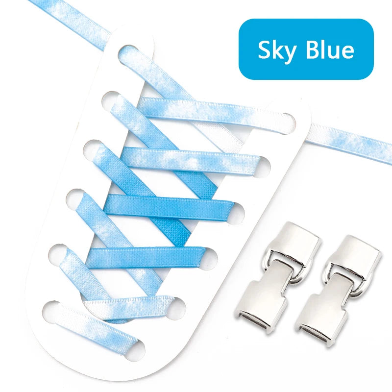 1Pair Rainbow Shoe Laces Without Ties Elastic Shoelaces Metal Buckle Lock Convenient Lazy Shoes Lace For Sneakers Accessories