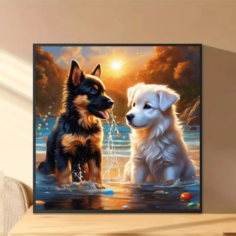 Puppy-5D Diamond Art Painting Kit, Full Round Diamond Art, Beginner Friendly, Suitable for Home or Office Wall Decoration, Avail