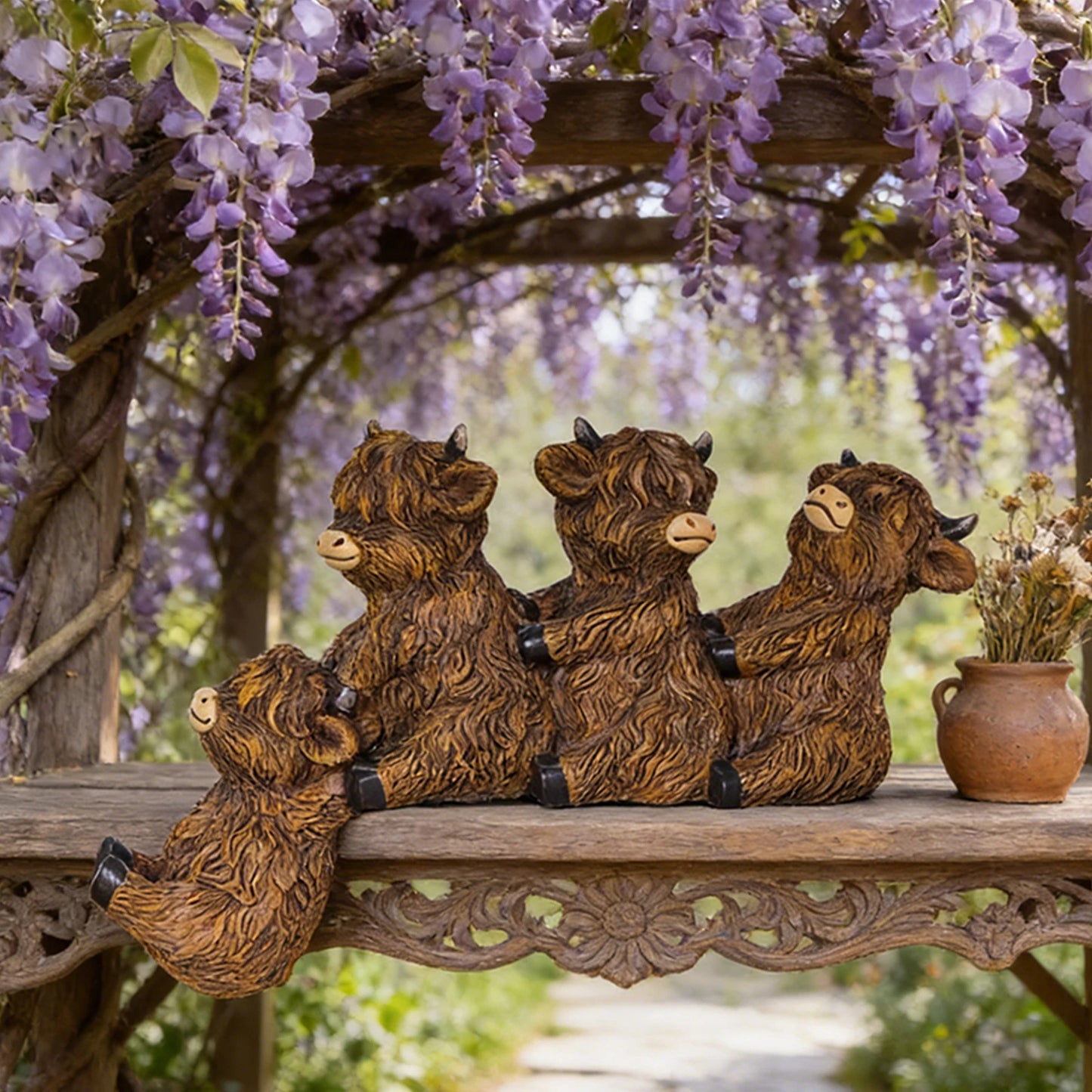 Resin Highland Cow Sculpture Outdoor Decorative Statue Garden Courtyard Terrace Crafts Decorative Ornament