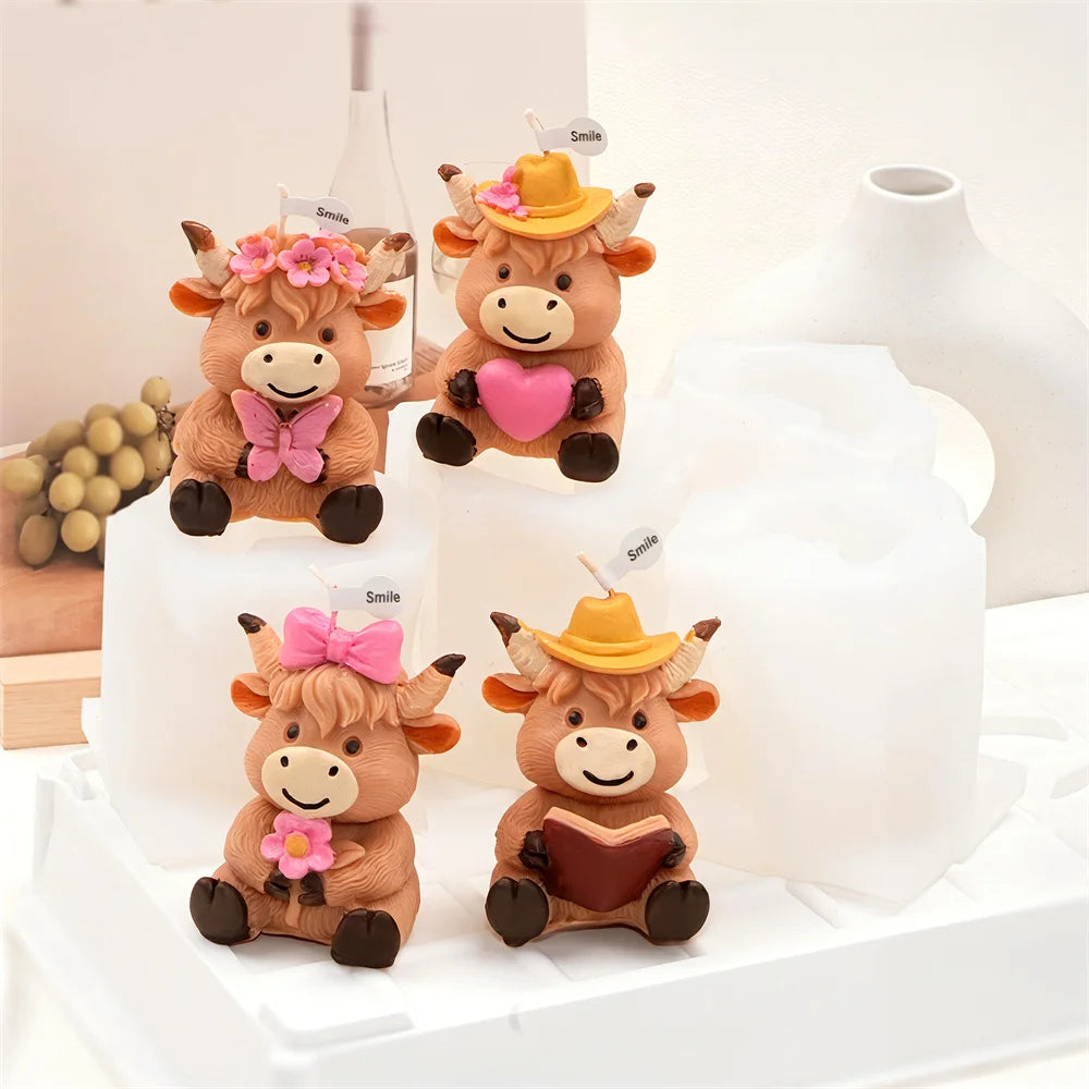 Scottish Highland Cow Candle Mold 3D Animal Mold Highland Cow Silicone Mold Scottish Doll Cow Resin Mold Creative Birthday Gift