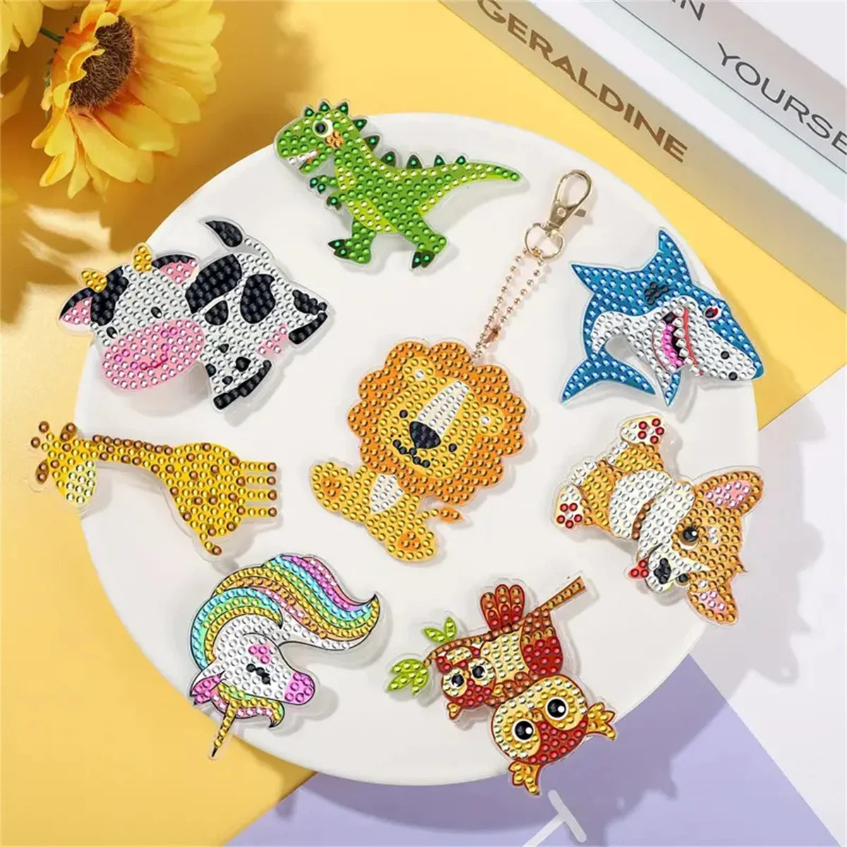 12/6/5 Piece/set DIY Faux Diamond Painting Art Keychain Kit Handmade Mosaic Art Keychain Home Pendant Decorations Party Supplies
