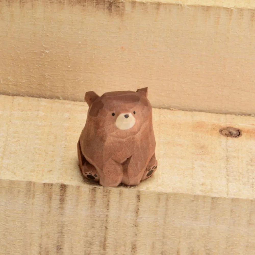 Animal Sculptures Solid Wood Wooden Bear Figurines Hand Carved Realistic Polar Bear Ornament Cute Funny Mini Bear Statue Car
