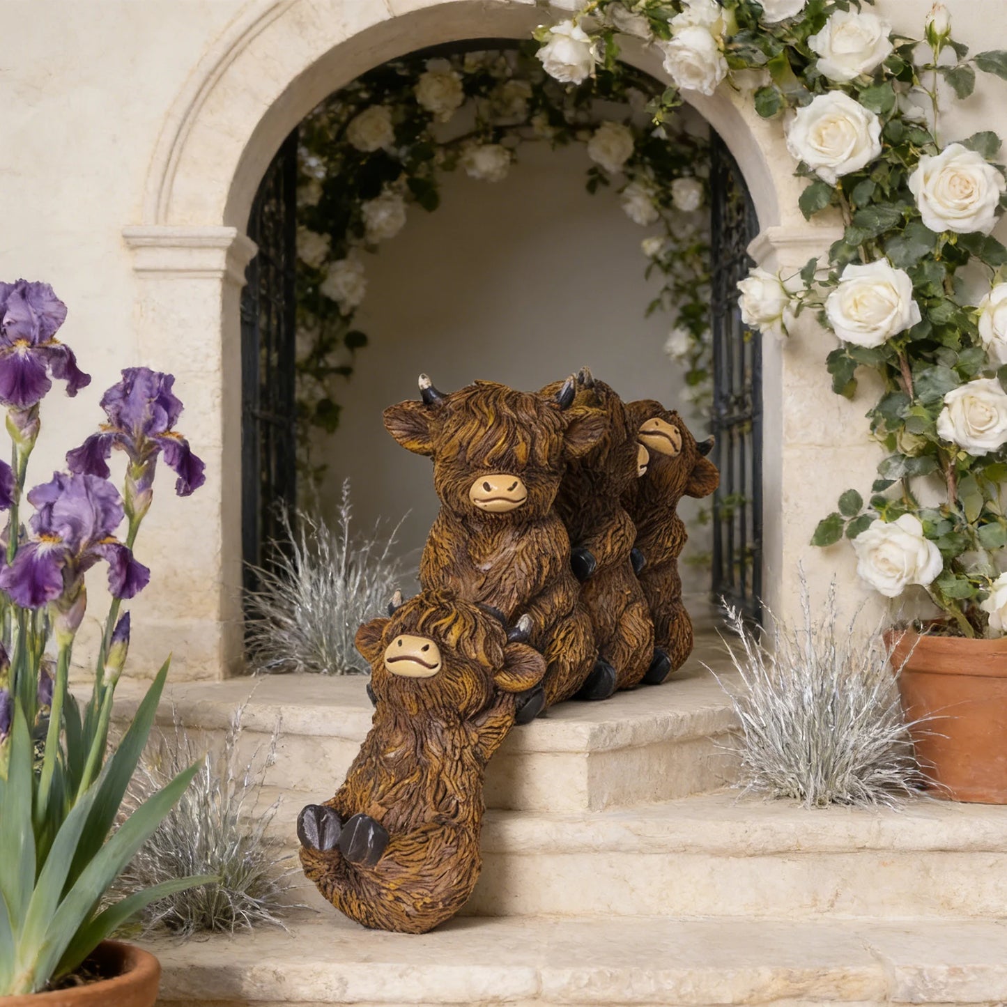 Resin Highland Cow Sculpture Outdoor Decorative Statue Garden Courtyard Terrace Crafts Decorative Ornament