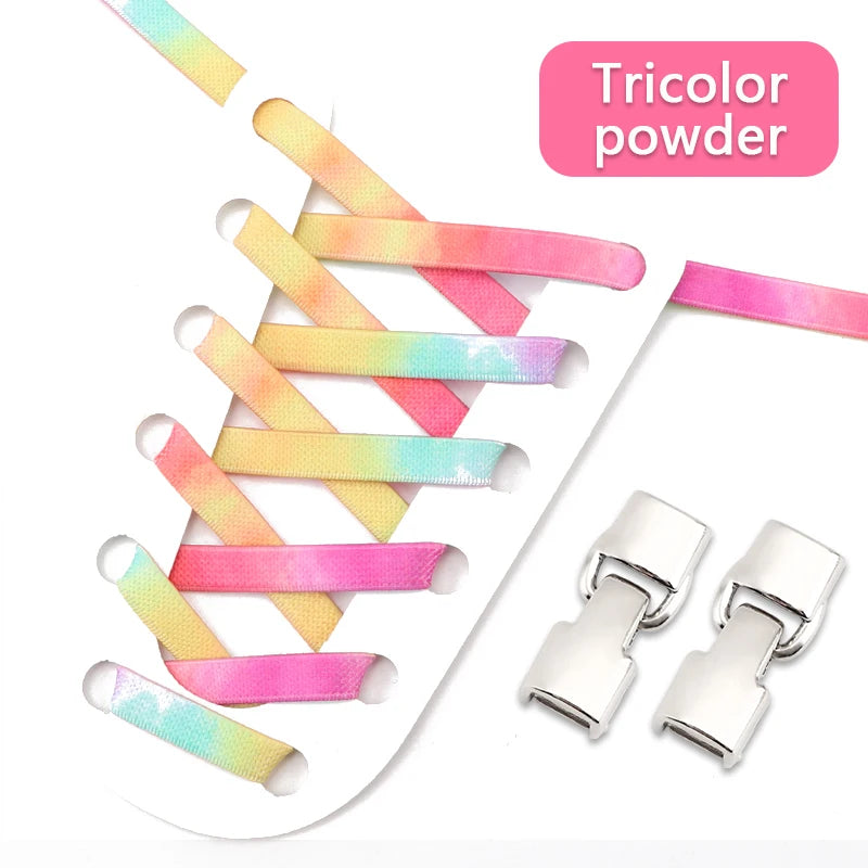 1Pair Rainbow Shoe Laces Without Ties Elastic Shoelaces Metal Buckle Lock Convenient Lazy Shoes Lace For Sneakers Accessories