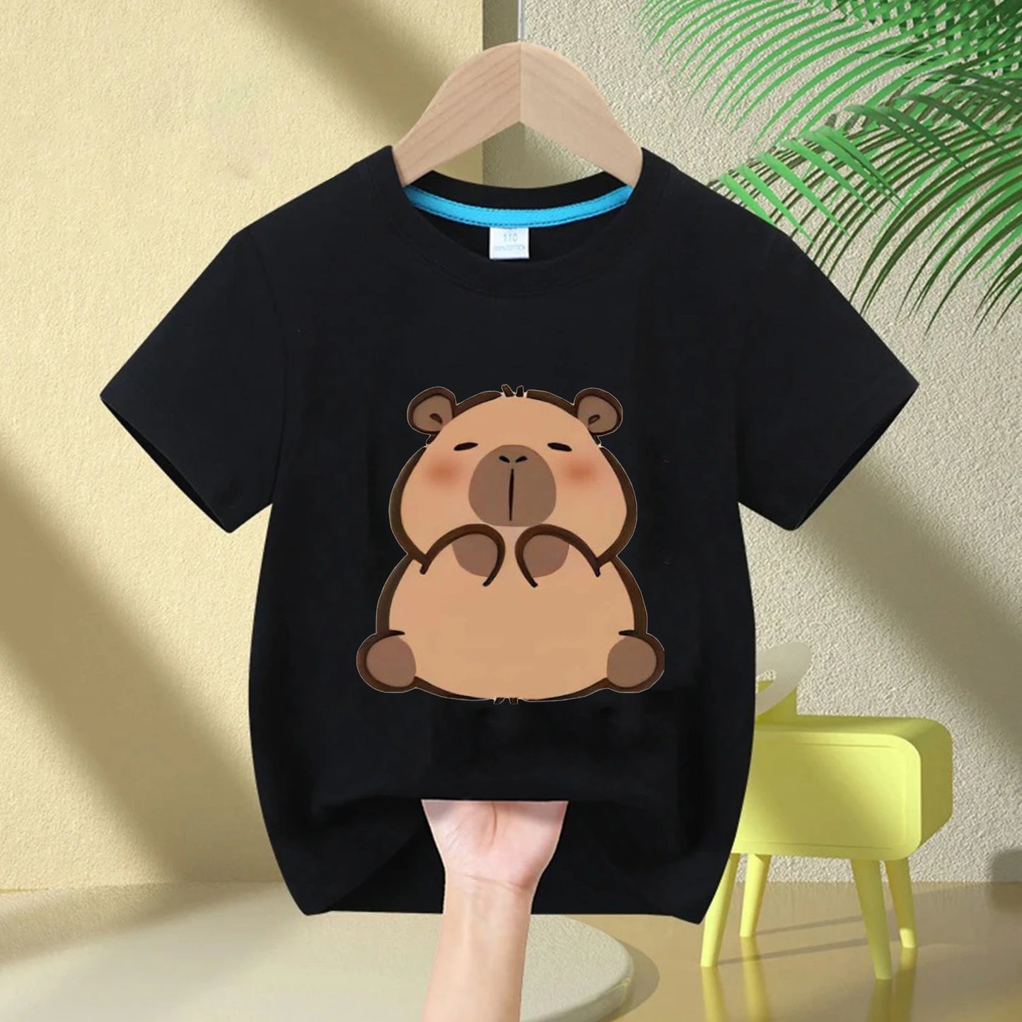 Cute Capybara Loves Bubble Tea print kids T-Shirt summer children's pure cotton short-sleeved casual tops boys and girls gifts