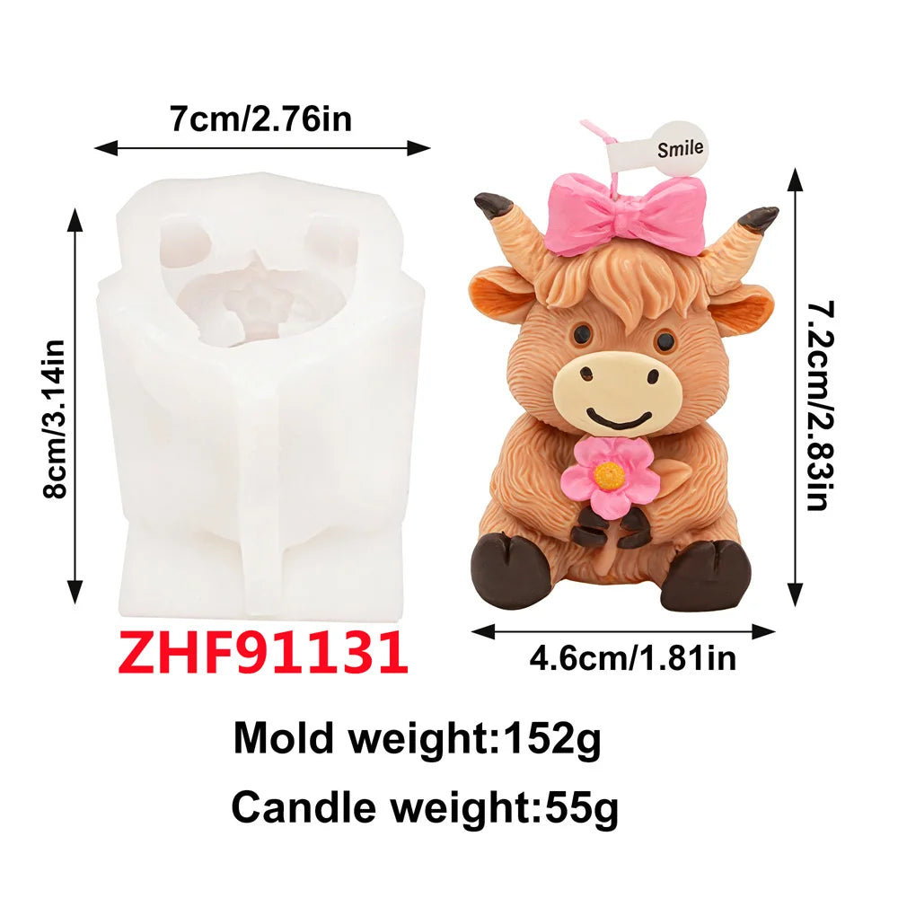 Scottish Highland Cow Candle Mold 3D Animal Mold Highland Cow Silicone Mold Scottish Doll Cow Resin Mold Creative Birthday Gift