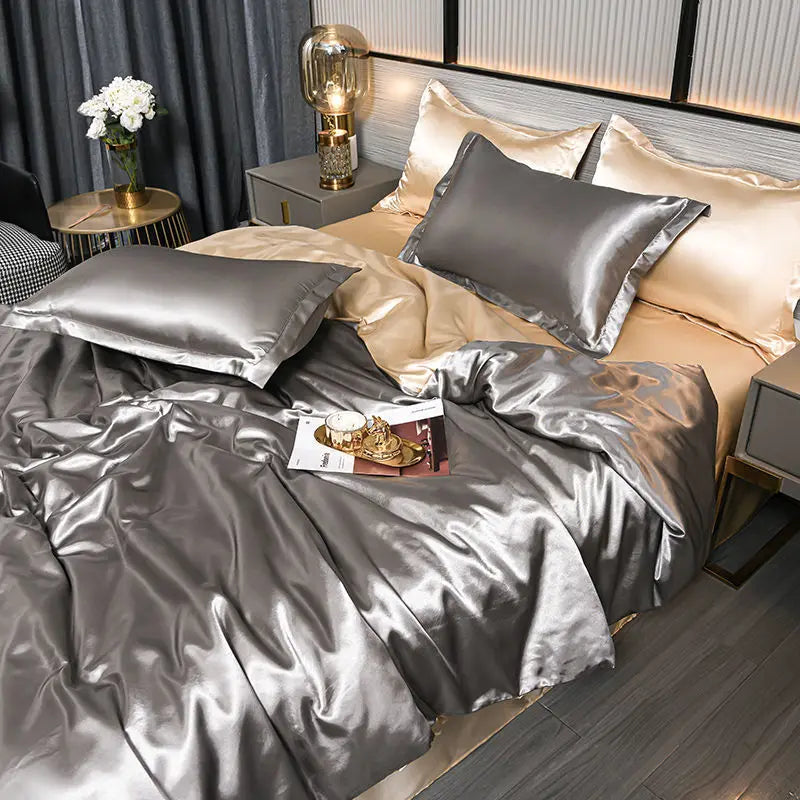 Luxury Mulberry Silky Blending Bedding Set Queen High-end Satin Duvet Cover Set with Sheet Soft Skin Friendly Silky Bedding Sets