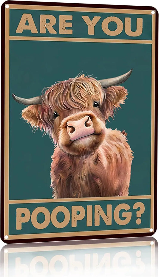 Vintage Highland Cow Are You Pooping Funny Tin Sign for Bathroom Toilet Wall Decor 8 X 12 Inch (3039)