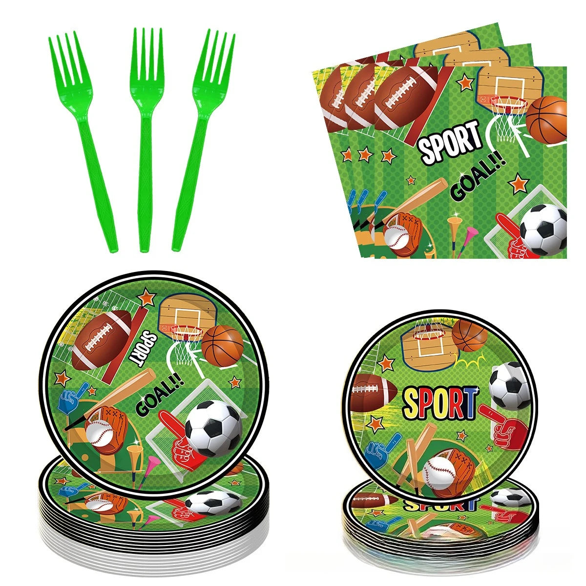 20pcs Rugby Football Basketball Baseball Sports Themed Birthday Party Decoration Tableware Set Holiday Party Decoration Supplies