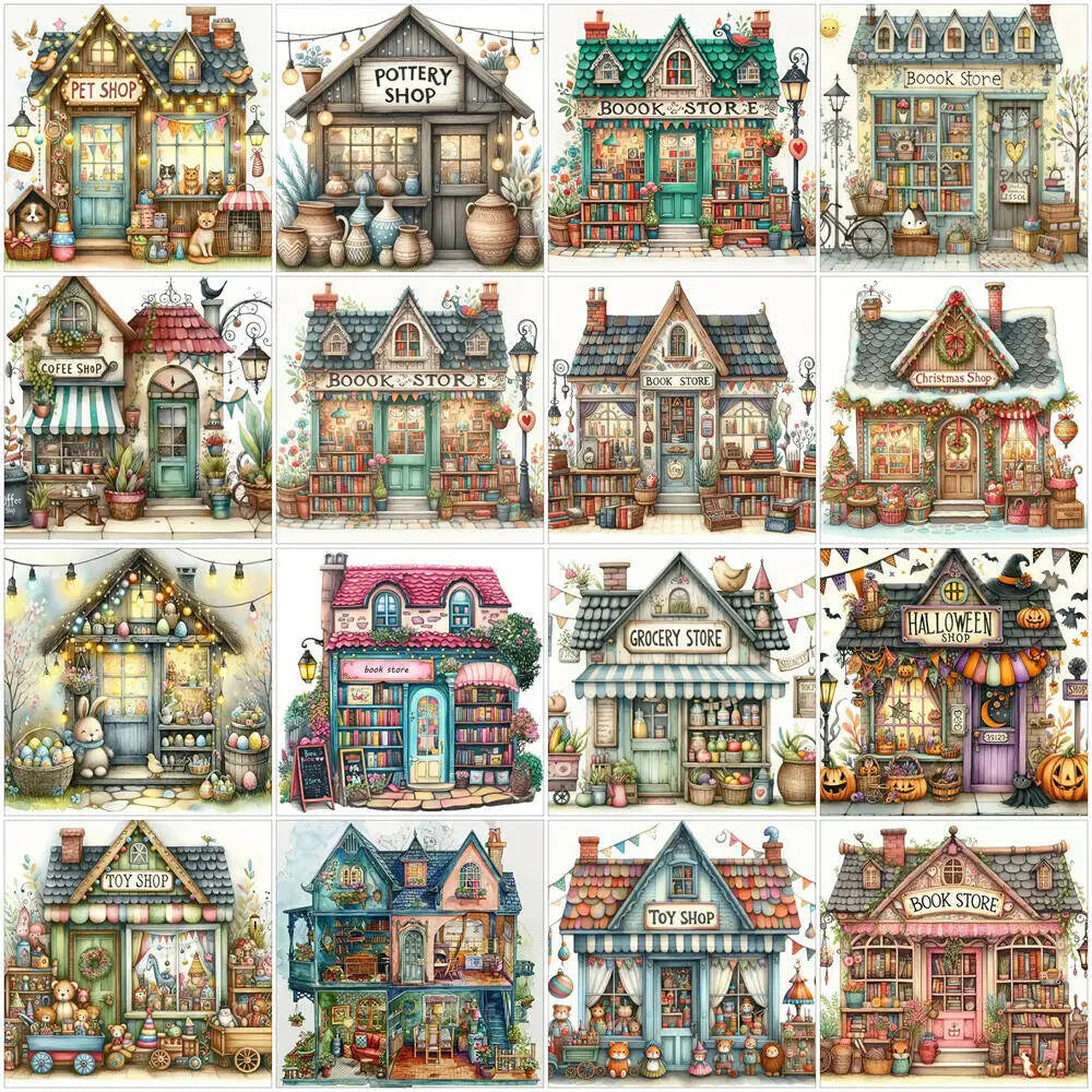 5D Diamond Painting Store House Landscape DIY Diamond Mosaic Book Handmade Hobby Embroidery Wall Decor Unique Gift