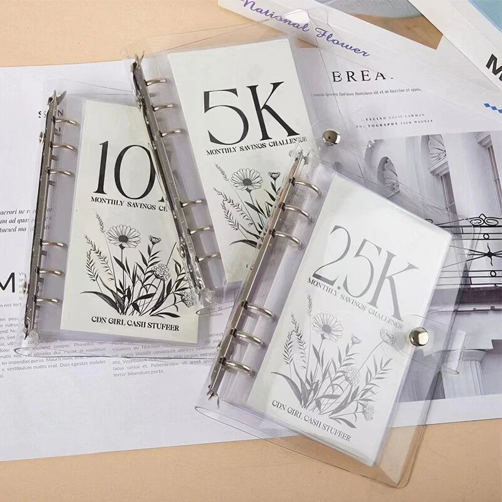 12-Month Money Saving Challenge Planner to Achieve 10K/5K/2.5K Goals, Durable Pvc Six-Ring Binder, Cash Savings Management