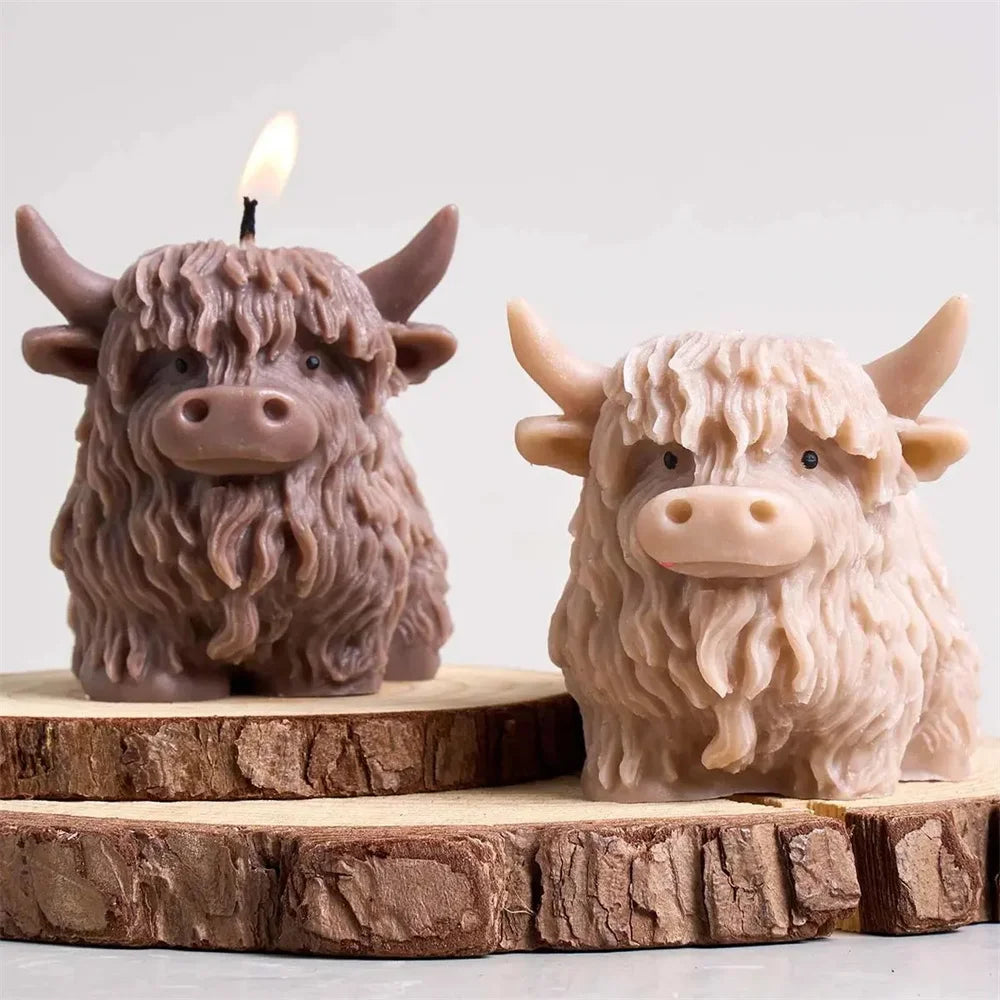 3D Highland Cow Silicone Mold Highland Yak Candle Mold Cute Animal Cattle Resin Concrete Cement Statue Art Mold Home Decor Tool