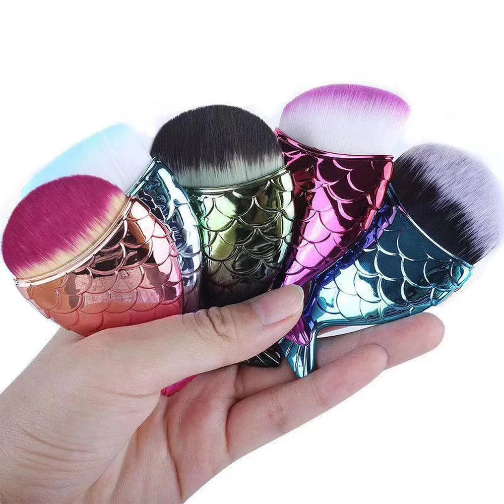 Mermaid Makeup Brush Professional Face Blush Brush Foundation Cosmetic Brush Fish Makeup Tools Kit Powder Nail Art Cleaning Tool