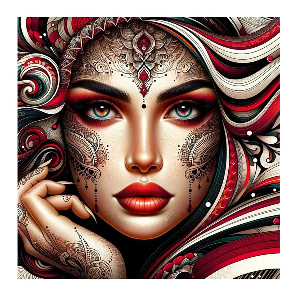 5d Diy Diamond Painting New 2025 Woman Red Rose Diamond Mosiac Home Decor Gothic Tattoo Girl Portrait Embroidery Wall Art Gift