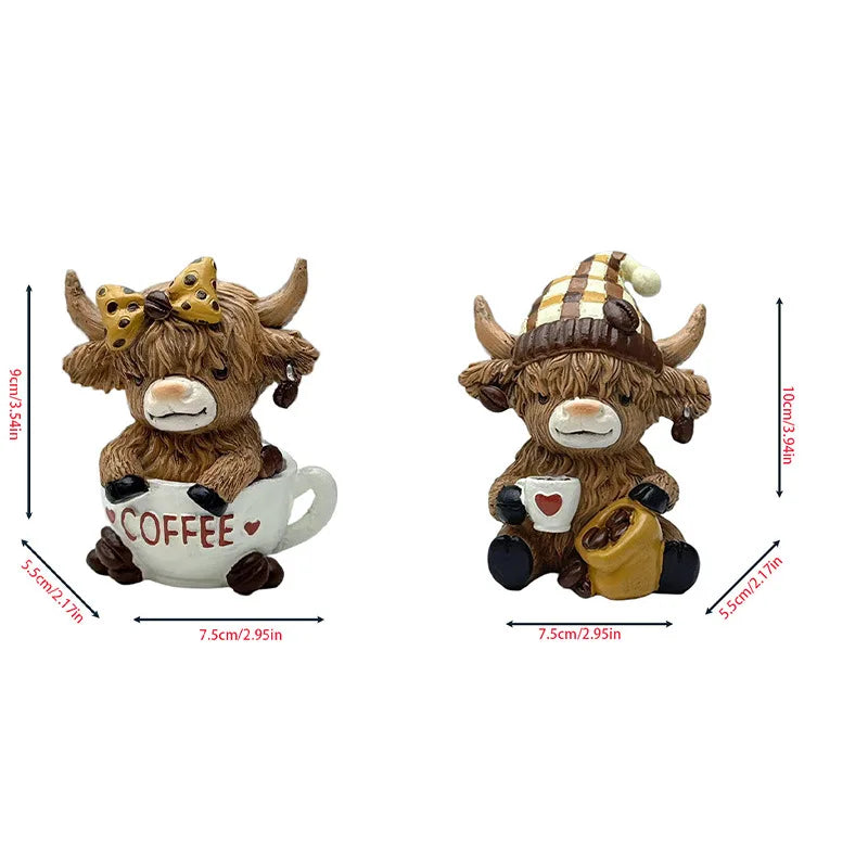 Scottish Highland Cow Statue Mini Cow Figurine Dwarf Resin Ornament Craft Miniatures Festive Christmas Gift Desk Home Decoration