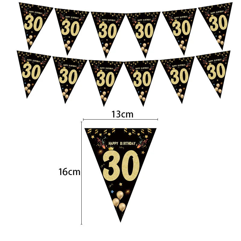 18 21 30 40 Year Happy Birthday Paper Banners Birthday Party Decorations Adult Black Gold Anniversary Party Supplies Photo Props