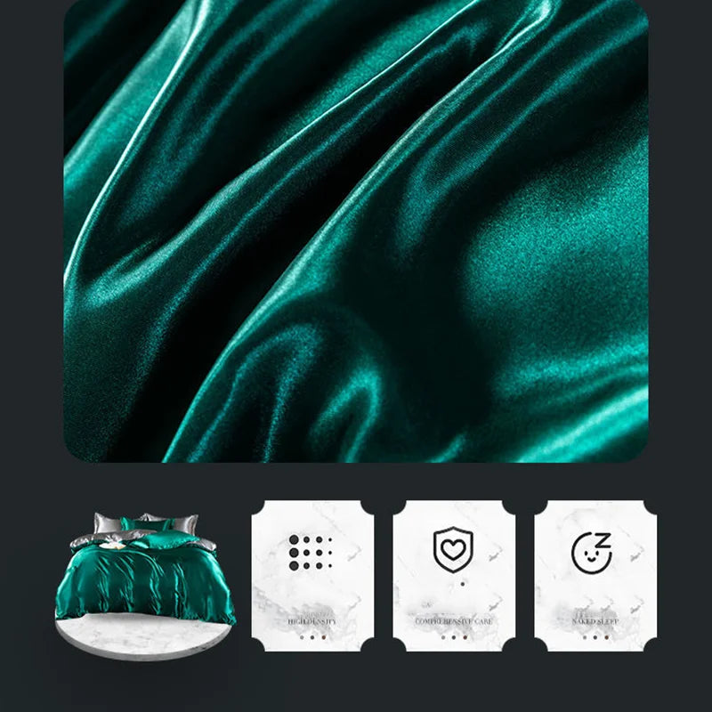 Luxury Mulberry Silky Blending Bedding Set Queen High-end Satin Duvet Cover Set with Sheet Soft Skin Friendly Silky Bedding Sets