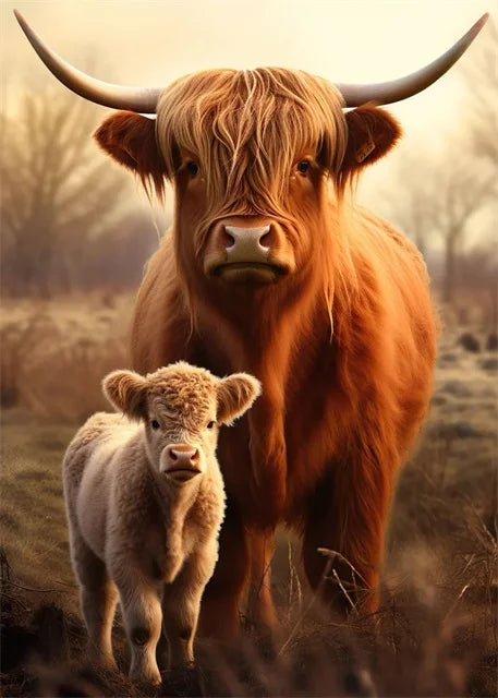 Cute Highland Cows Canvas Print Posters Nature Highland Cow Cattle Canvas Painting Wall Art Pictures for Living Room Home Decor