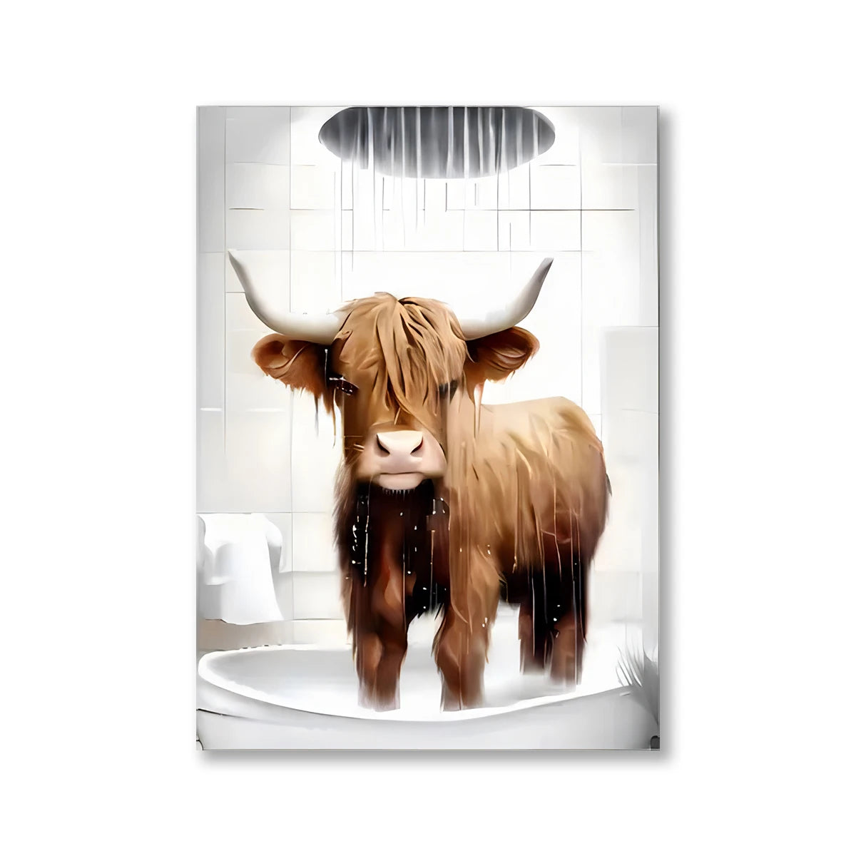 Modern Scottish Highland Cow Canvas Prints Cute Country Animal Wall Art Posters for Bathroom Living Room Farmhouse Decor Cuadros